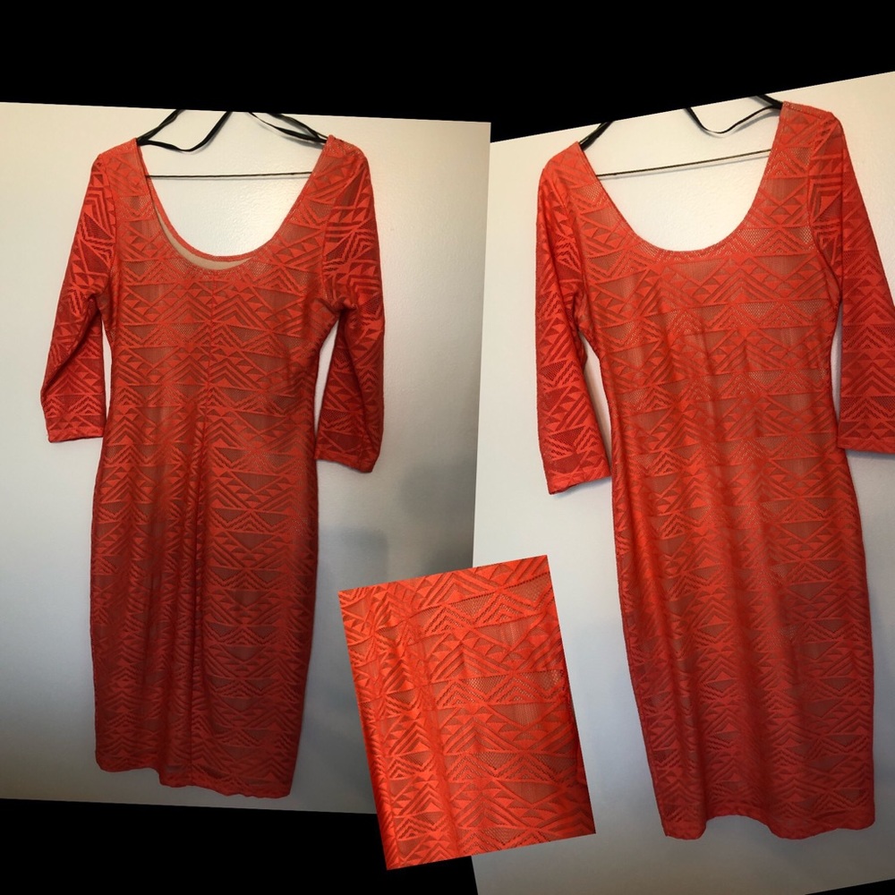 Coral dress with nude underlay